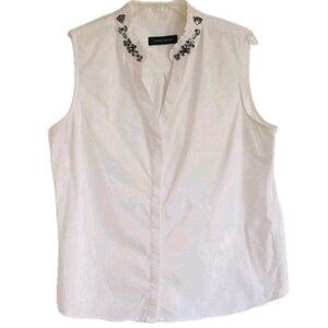 IVANKA TRUMP SLEEVELESS WHITE  RHINESTONE COLLAR  BLOUSE XLARGE